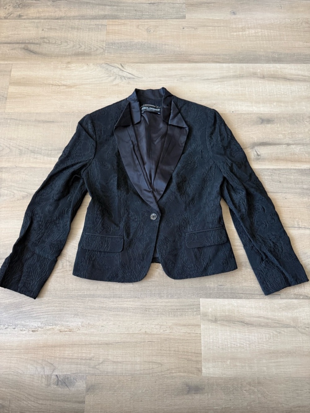Dolce & Gabbana Black Floral Jacquard Tailored Tuxedo Blazer - US 4 (IT 40) - Picture 2 of 5